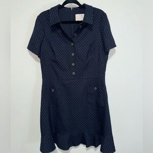 Gal Meets Glam Women's Cindy Diamond Foulard Dress Sz 14 Navy Button Up Twee